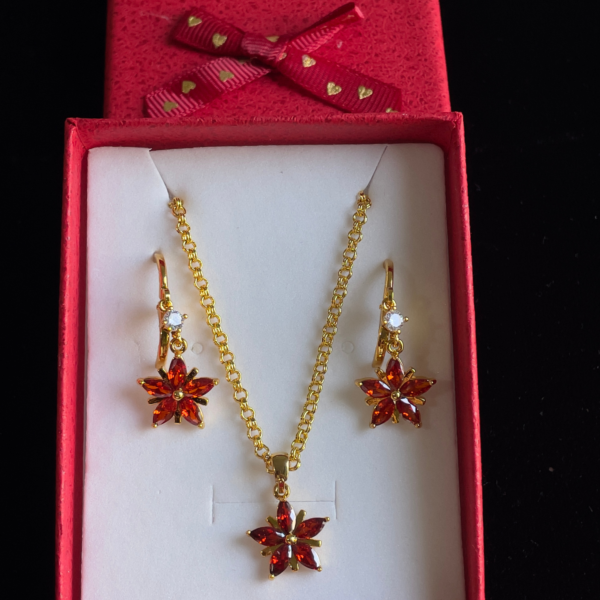 Scarlet Bloom Necklace and Earrings Set