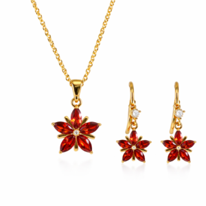 Scarlet Bloom Necklace and Earrings Set