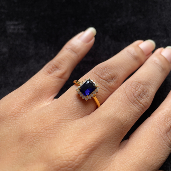 Royal Sapphire Halo Adjustable Gold-Plated Ring