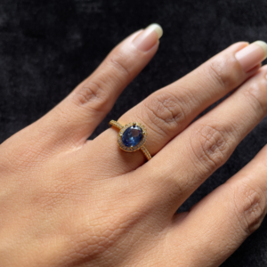 Midnight Sapphire Oval Adjustable Gold-Plated Ring