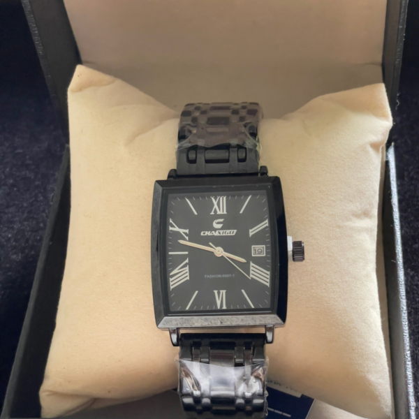 Chaxigo Classic Noir Rectangular Watch – Black Metal Strap